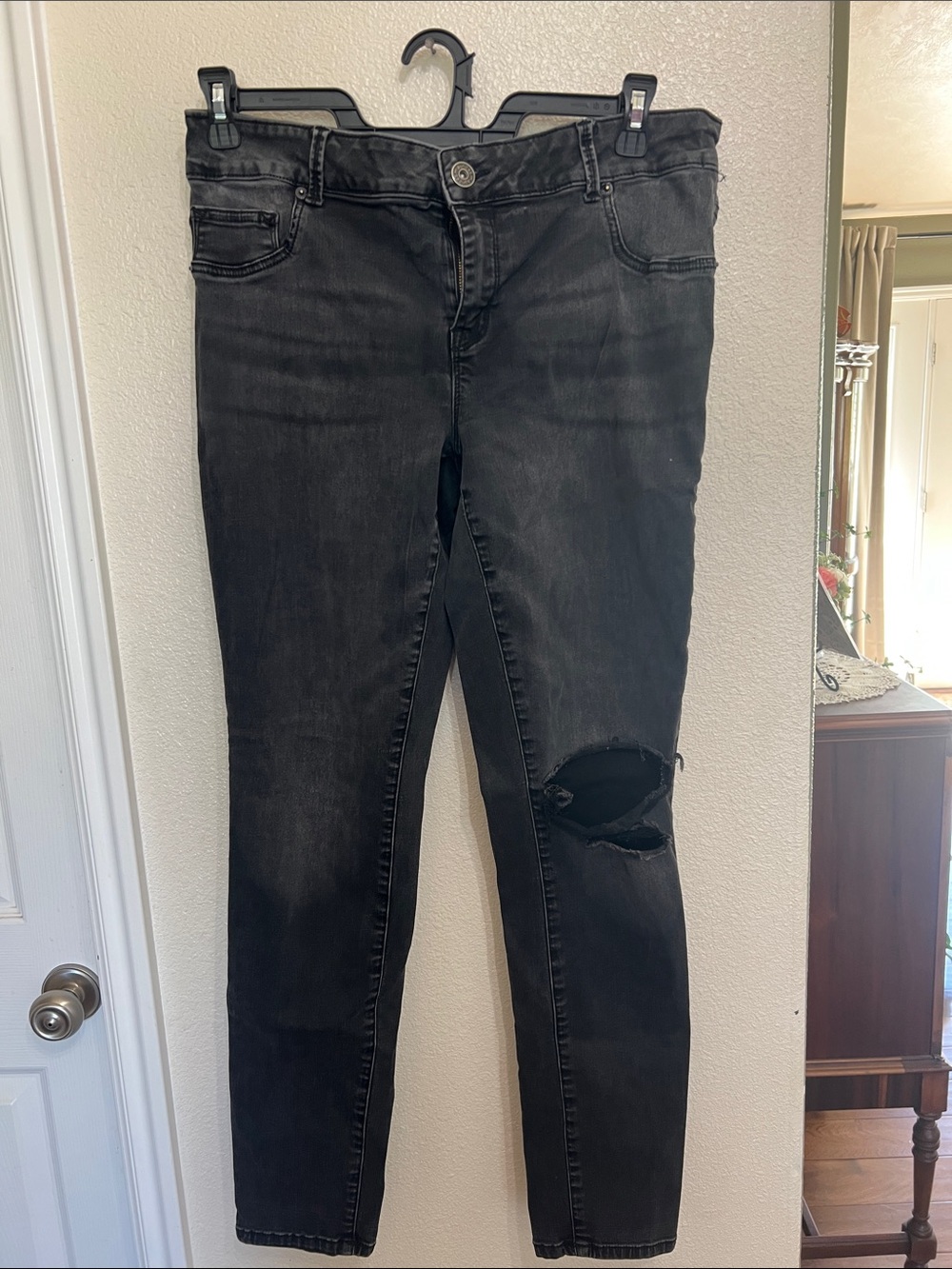 Maurices Black Skinny Jeans with Knee Distress